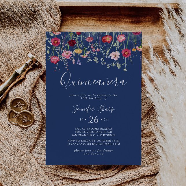 Invitation Boho Multicolor Fleur sauvage Quinceañera (Créateur téléchargé)