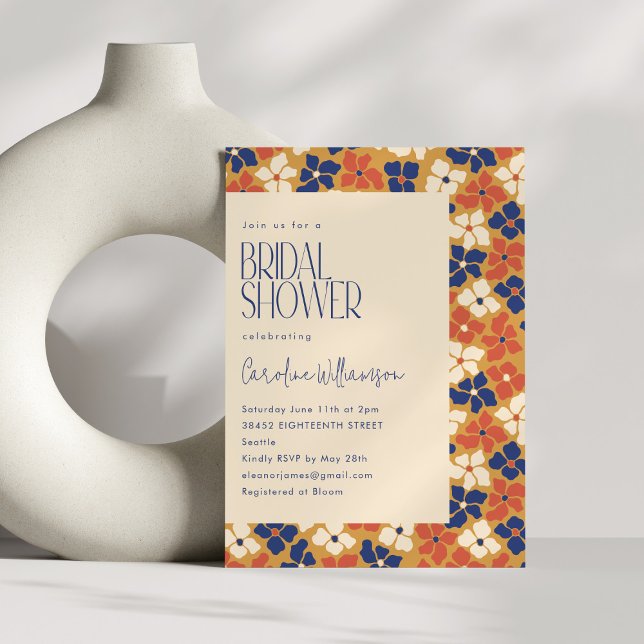 Invitation Boho Mustard Bleu Floral Fête des mariées botaniqu (Créateur téléchargé)