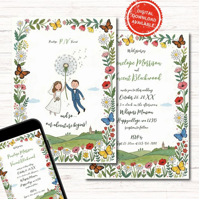 Invitation Boho Naive Art Couple Style Wedding (Créateur téléchargé)