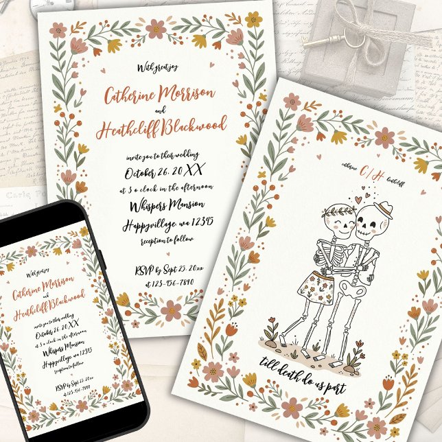 Invitation Boho Naive Art Style Skeleton Wedding (Créateur téléchargé)
