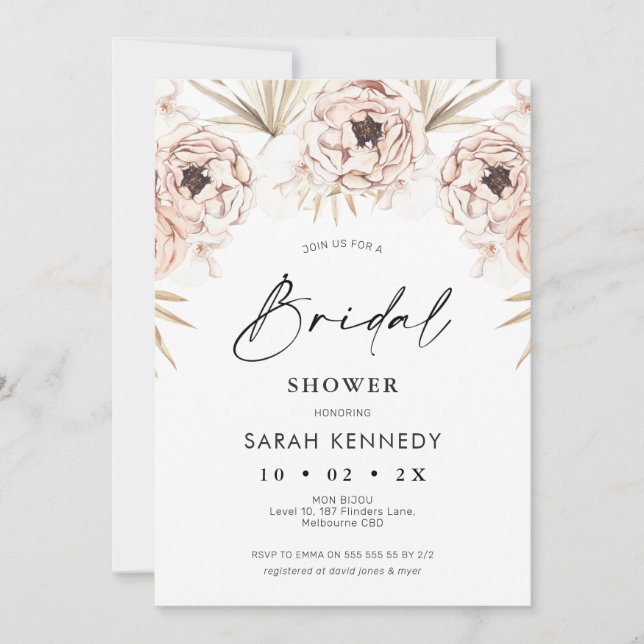 Invitation Boho Natural Tones Rustique Floral Fête des mariée (Devant)