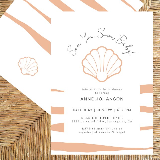 Invitation Boho Nautical Stripes Clamshell Baby Girl Shower (Créateur téléchargé)