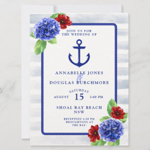 Invitation Boho Nautique Bleu Floral Mariage