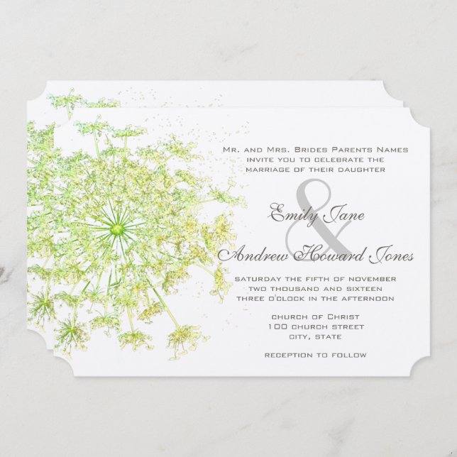 Invitation Boho Neo Mint Green Queen Anne's Lace Mariage (Devant / Derrière)
