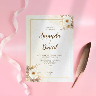 Invitation Boho Neutral Floral Mariage