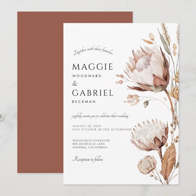 Invitation Boho Neutral Floral Mariage (Devant / Derrière)