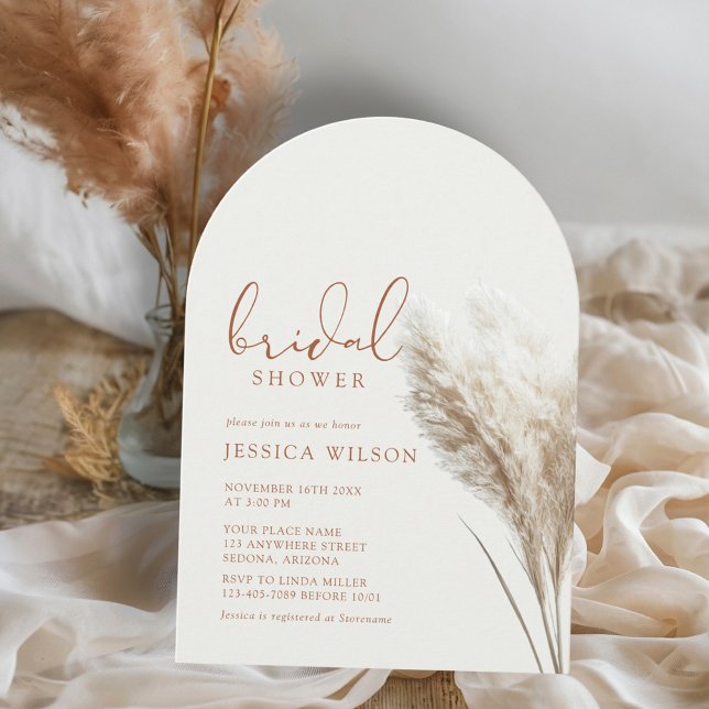 Invitation Boho Neutral Fluff Pampas Grass Arch Fête des mari (Créateur téléchargé)