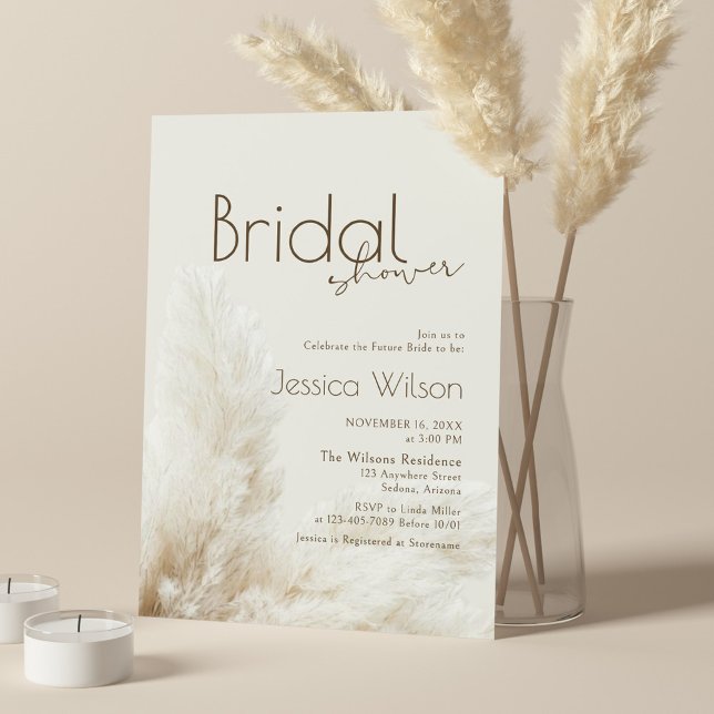 Invitation Boho Neutral Fluffy Pampas Grass Fête des mariées (Créateur téléchargé)
