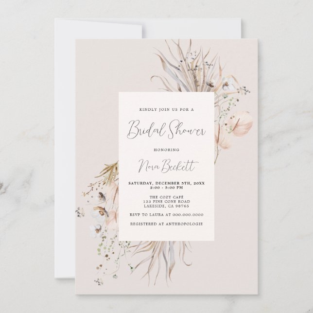 Invitation Boho Neutral Shades Fête des mariées de cadre bota (Devant)