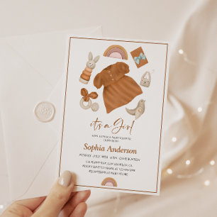 Invitation Boho Neutre Baby Girl Douche avec tenue bébé