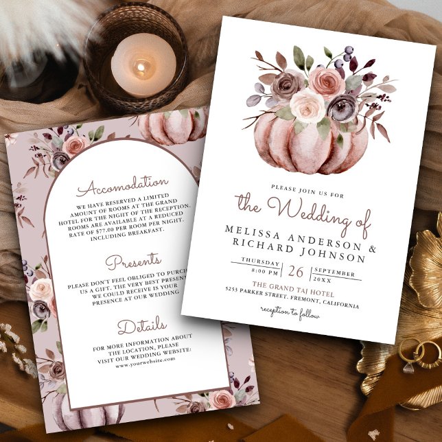 Invitation Boho Neutre Citrouille Floral tout en un Mariage (Créateur téléchargé)