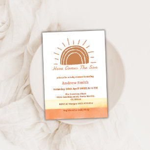 Invitation Boho Neutre Ici Vient Le Baby shower Fils