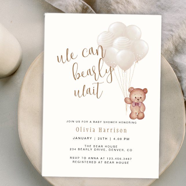 Invitation Boho Neutre Sur Le Sexe Nous Pouvons Attendre Des  (Gender Neutral Boho We Can Bearly Wait Balloons Invitation)