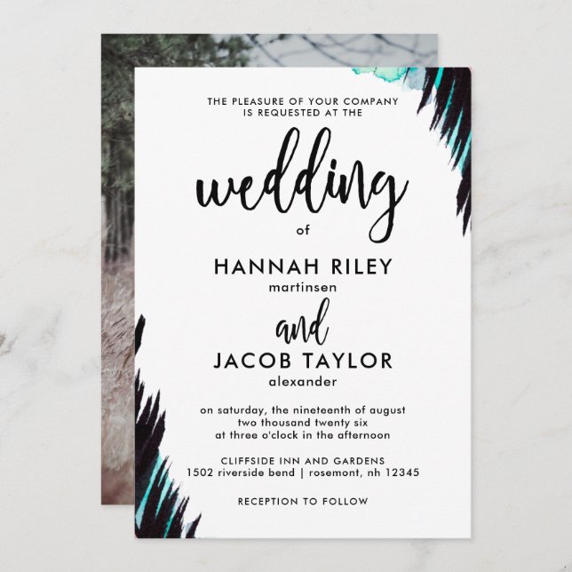 Invitation Boho Nights Photo Mariage noir et blanc (Devant / Derrière)