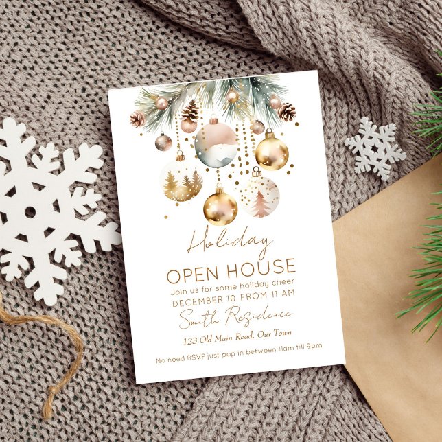 Invitation Boho Noël jour modèle (Boho Christmas holiday open house party editable template invitation digital download watercolor )