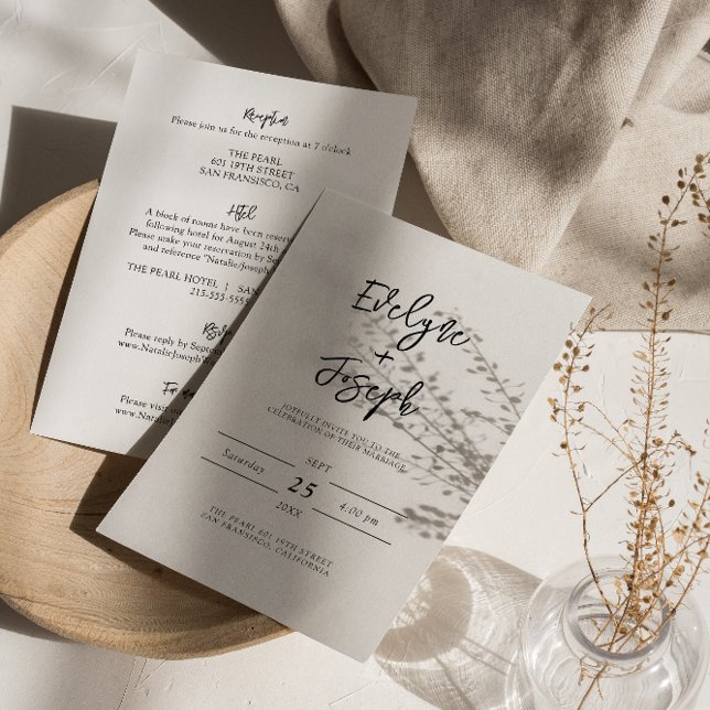 Invitation Boho noir & blanc moderne tout en un Mariage (Créateur téléchargé)