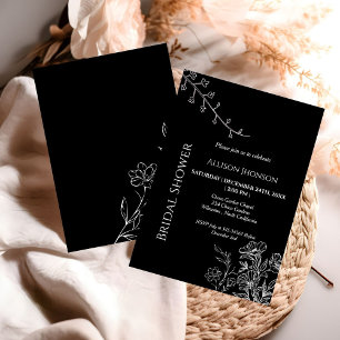 Invitation Boho noir Fleur sauvage douche nuptiale