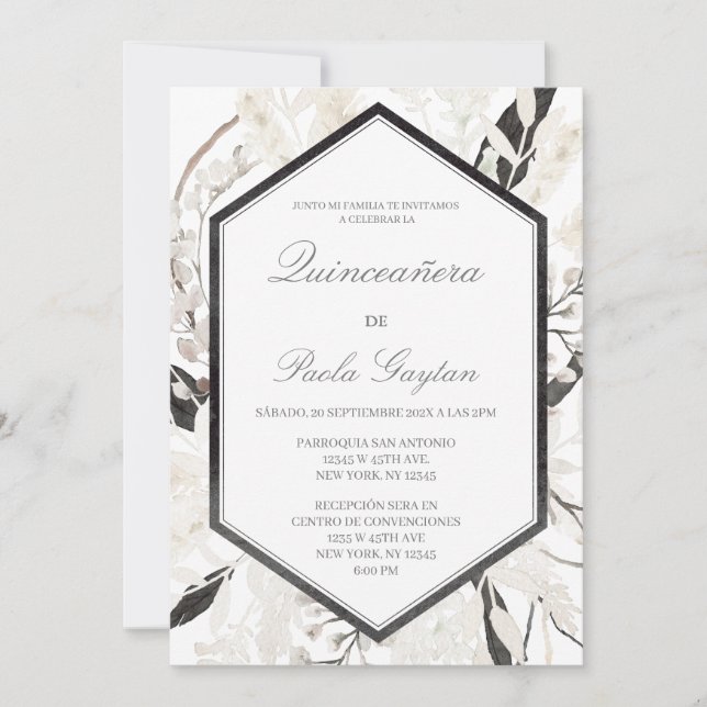 Invitation Boho noir quinceañera en español (Devant)