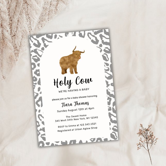 Invitation Boho noir Saint-Vache Highland Cow Baby shower (Black Boho Holy Cow Highland Cow Baby Shower Invitation)