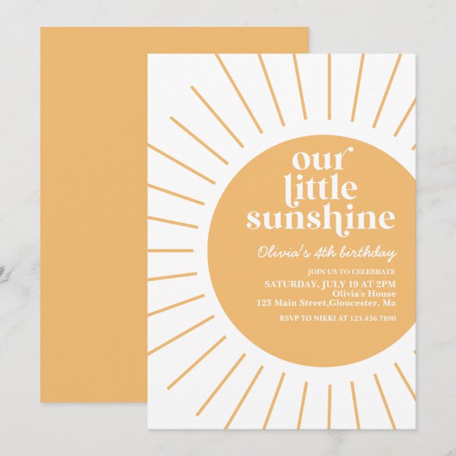 Invitation boho notre petit anniversaire de soleil (Devant / Derrière)