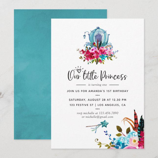 Invitation Boho Notre petite princesse Fête d'anniversaire de (Devant / Derrière)