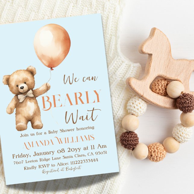 Invitation Boho Nous Pouvons Beary Attendre Blue Bear Boy Bab (Créateur téléchargé)