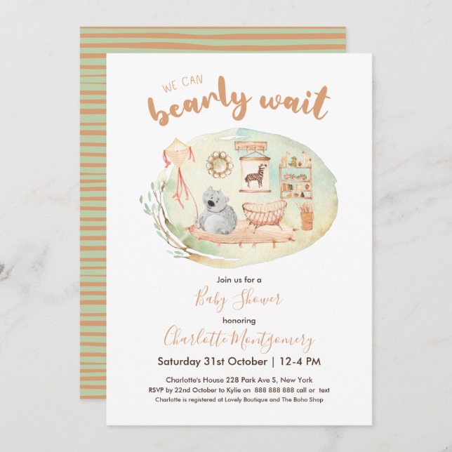 Invitation Boho Nursery Nous Pouvons Bearly Wait Baby shower (Devant / Derrière)
