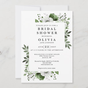 Invitation Boho Olive Green Élégante Fête des mariées florale