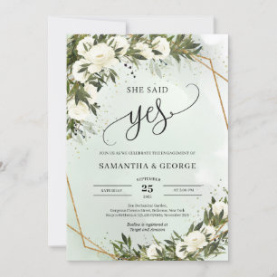 Invitation Boho Olivier feuillage blanc roses or elle a dit o