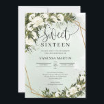 Invitation Boho Olivier feuillage blanc roses Sweet sixteen<br><div class="desc">Boho Olivier feuillage blanc roses Sweet sixteen invitation Ce charmant design chic et branché est parfait pour tous les boho ou style rustique Événements. Design est présenté aquarelle peinte à la main olivier feuillage mélangé olivier branches mélangé aquarelle blanc fleurs roses et gentry tissé dans un cadre géométrique faux or...</div>