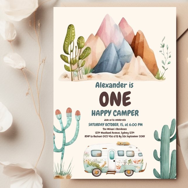Invitation Boho One Happy Camper 1ère fête d'anniversaire (Créateur téléchargé)