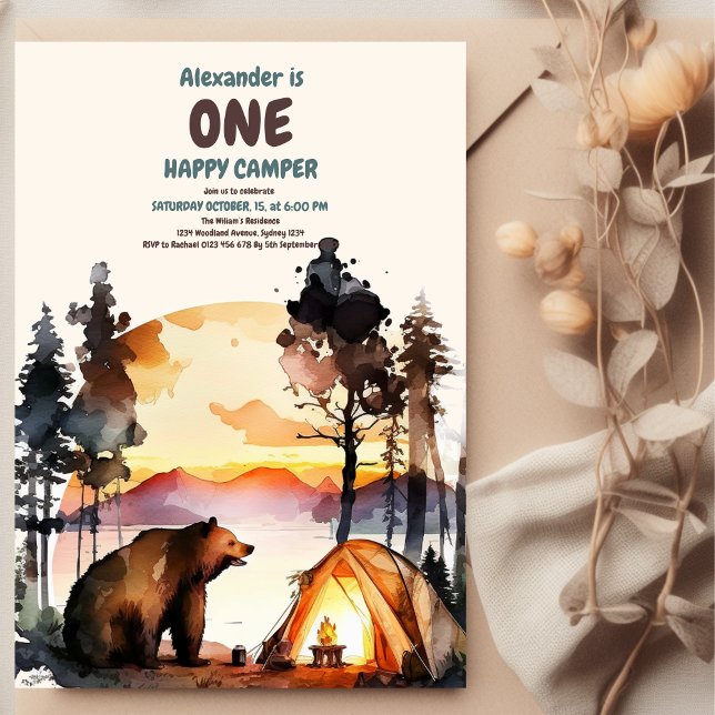 Invitation Boho One Happy Camper 1ère fête d'anniversaire (Créateur téléchargé)