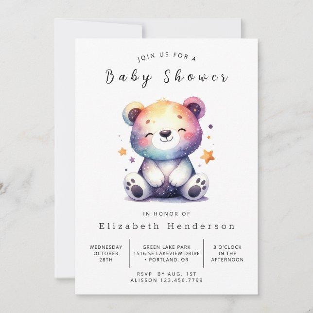 Invitation Boho Online Bear Baby shower (Devant)