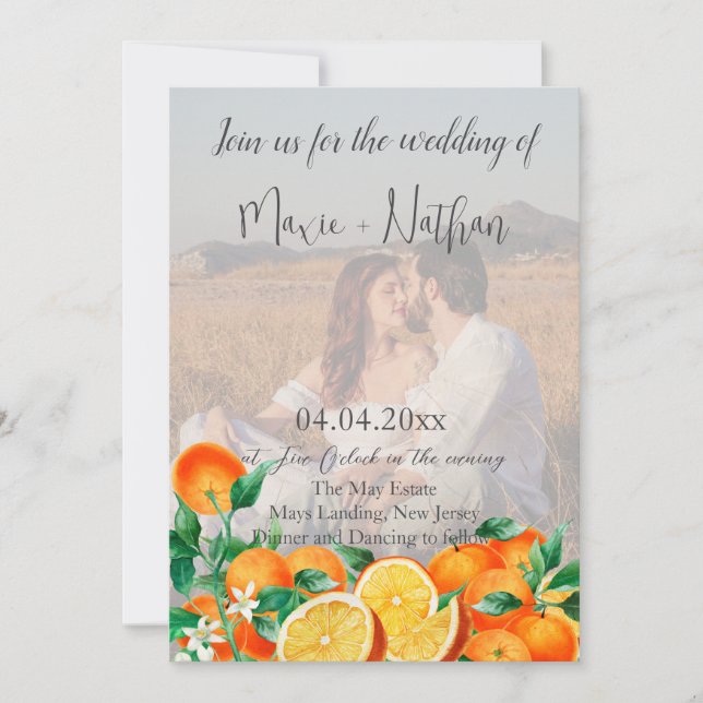 Invitation Boho Orange Blossom Photo QR Code Mariage (Devant)