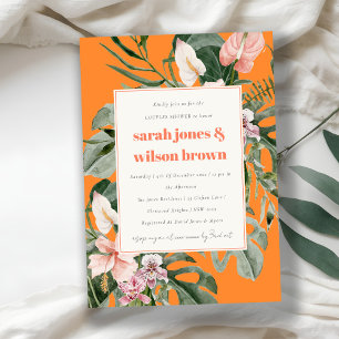 Invitation Boho Orange Blush Tropical Floral Couples Douche