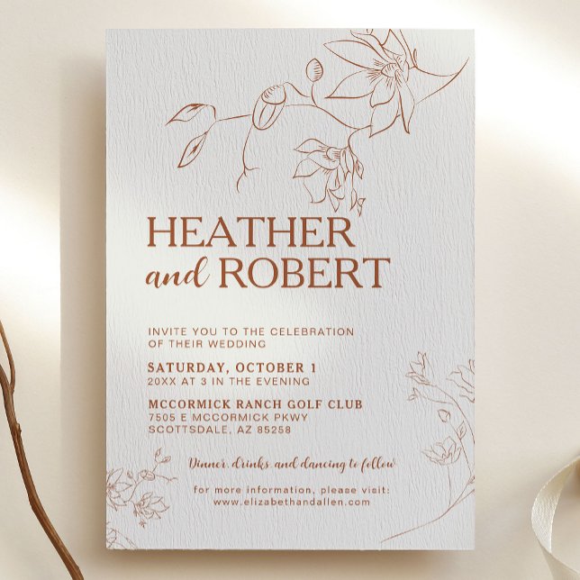 Invitation Boho Orange Brûlé Botanique Floral Simple Mariage (Créateur téléchargé)