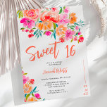 Invitation Boho orange floral Sweet 16 anniversaire<br><div class="desc">Boho orange floral Sweet 16 anniversaire invitation avec joli tableau d'aquarelle de fleurs orange,  rose et jaune peint à la main avec une police de script élégante moderne,  avec feuillage bohème verdoyant. Idéal pour le printemps,  jardin extérieur d'été</div>