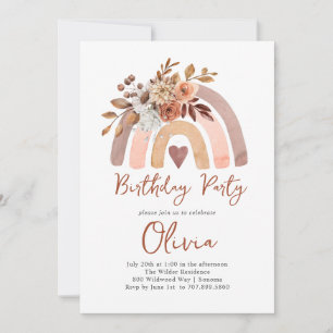 Invitation Boho Orange Terracotta Rainbow Girl'anniversaire