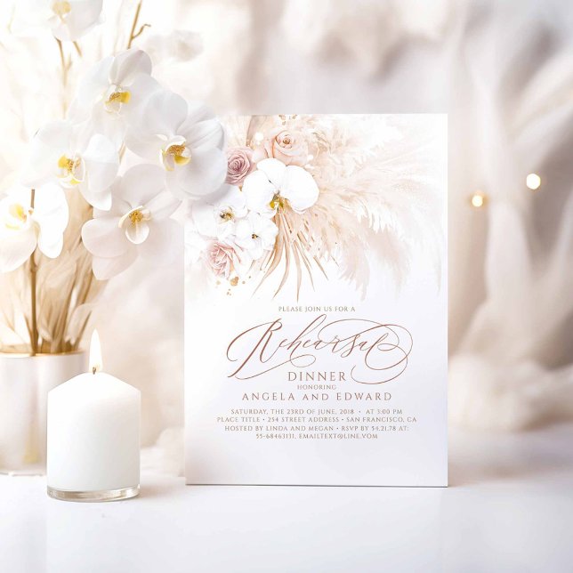 Invitation Boho Orchidées Blanches Pampas Dîner de répétition (White Orchids Boho Rehearsal Dinner Invitations)