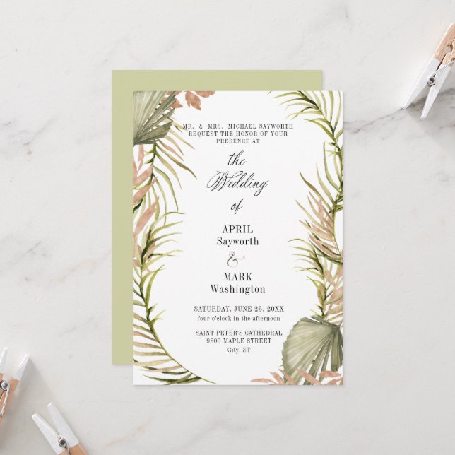 Invitation Boho Palm Mariage de verdure (Devant/Arrière en situation)