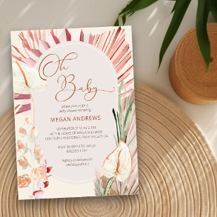 Invitation Boho Palm Oh Bébé Séché Foliage Baby shower rustiq