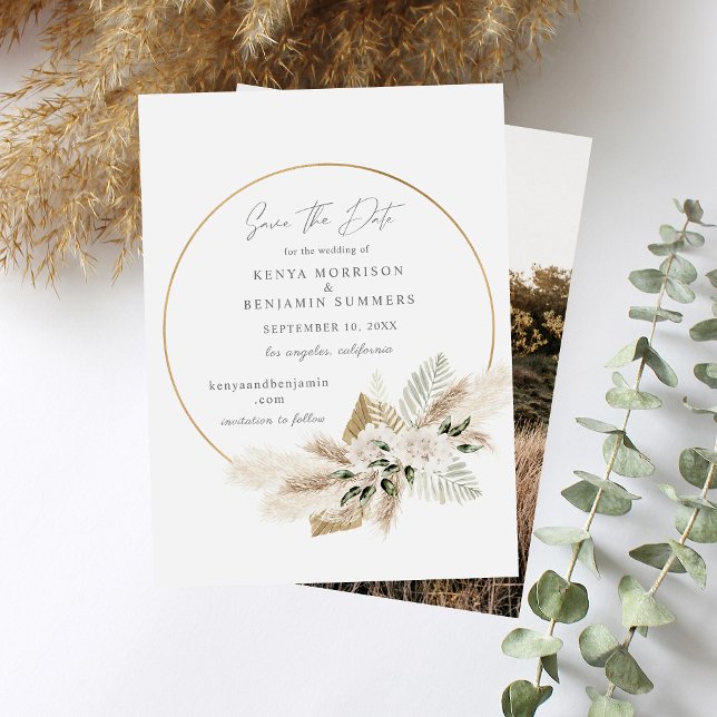 Invitation Boho Palm Pampas Grass Floral Enregistrer la date  (Créateur téléchargé)