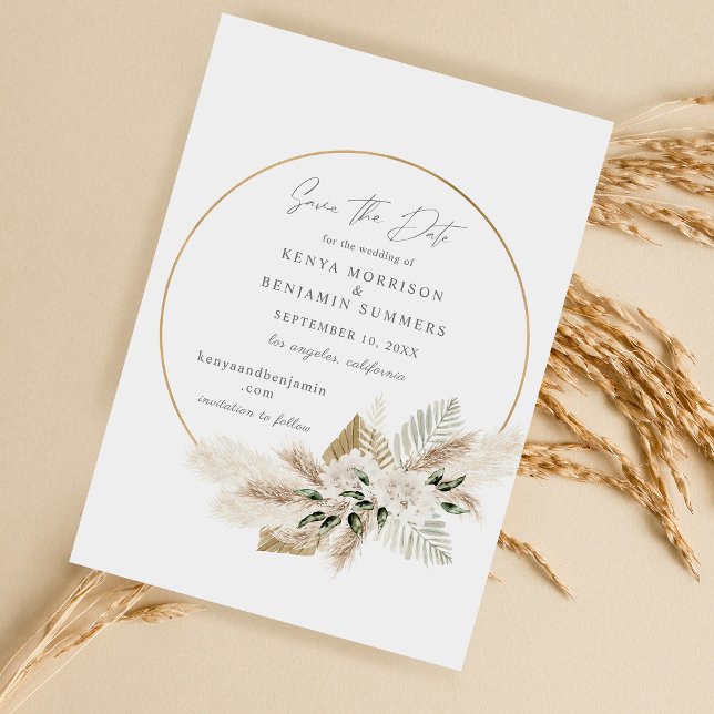 Invitation Boho Palm Pampas Grass Floral Enregistrer la date (Créateur téléchargé)
