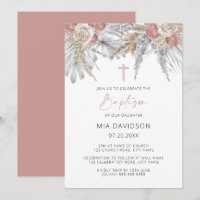 Boho Palm rose Pampas Grass Floral Baptême