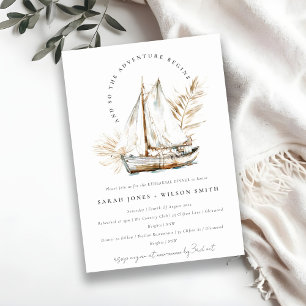 Invitation Boho Palm Sailboat Seascape Rehearer Dîner