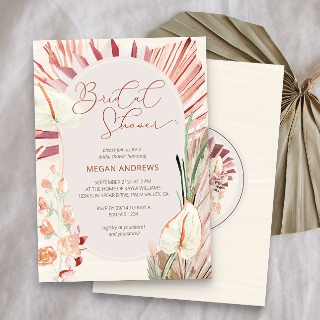Invitation Boho Palm Séché Fête des mariées Tropical Foliage (Bridal Shower invitation from my Boho Palm Bridal Shower Collection)