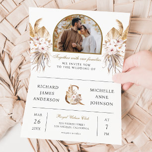 Invitation Boho Pampas Arche de mariage Photo tout-en-un Code