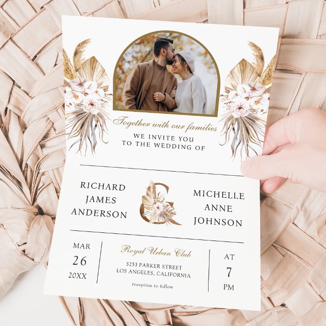 Invitation Boho Pampas Arche de mariage Photo tout-en-un Code (Créateur téléchargé)