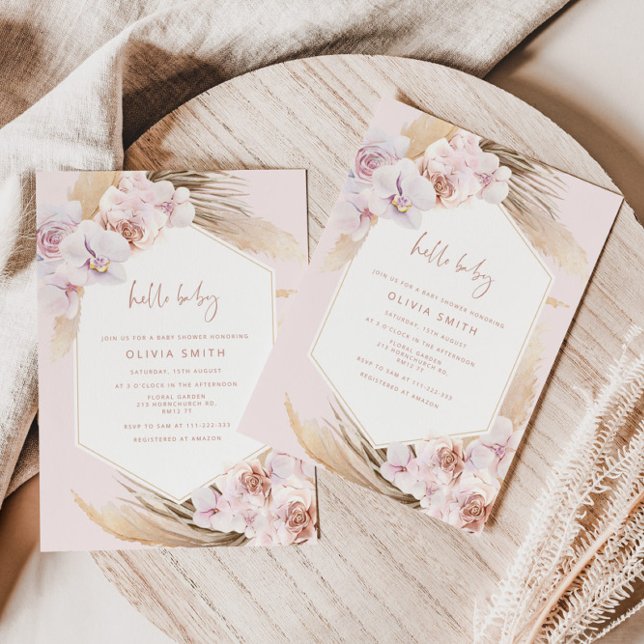 Invitation Boho pampas baby shower d'herbe (Créateur téléchargé)