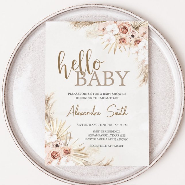 Invitation Boho Pampas Baby shower en herbe (Bohemian Tropical Desert Baby Shower Invitation)
